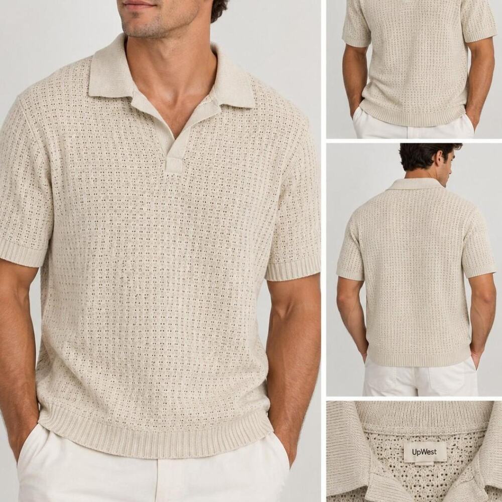 Upwest cream knit polo shirt